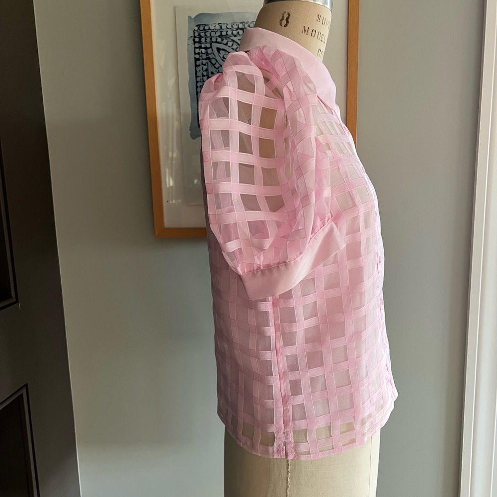 English Factory Pink Sheer Grid Button-Down Blouse - Picture 14 of 16
